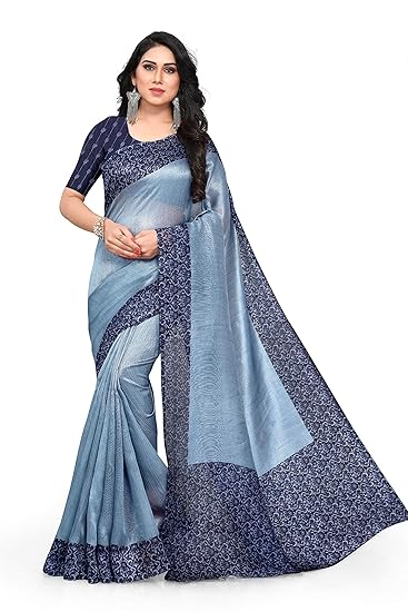 Womens Art Silk Abstract Print Saree Having Contrast Broad Border-Pallu & Blouse Piece