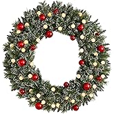 Nearly Natural 4ft. Oversized Pre-Lit Frosted Holiday Artificial Christmas Wreath with Ornaments and 40 LED Globe Lights