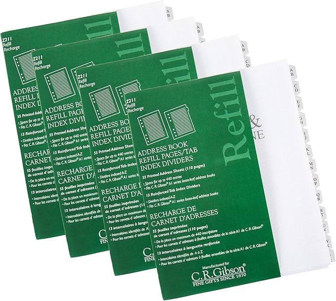 C. R. Gibson Address Book Refill Pages 4 Pack (220 Pages