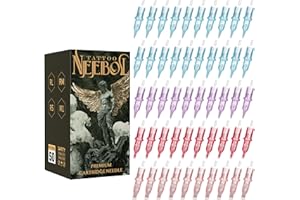Neebol 50Pcs Tattoo Cartridge Needles Assorted Mixed Sizes - #12(3/5/7/9RL、5/7RS、7/9/15RM、15M1) - Professional Tattoo Needles Cartridges for Lining & Shading Disposable Membrane for Tattoo Pen