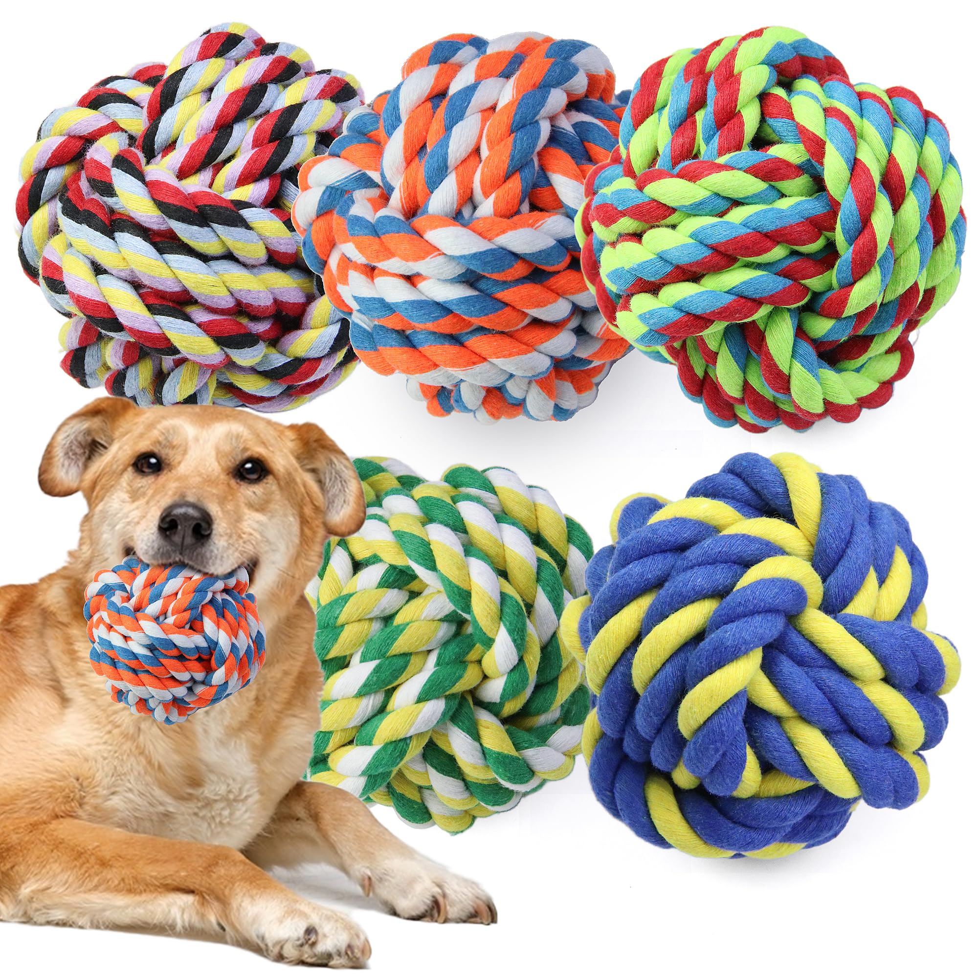 GASAPET Extra Large Dog Chew Rope TOYS for Aggressive Chewers, 5 Pack Durable Dog Balls for Medium, Large Breeds, Dental Cotton Puppy Teething Chew TOYS