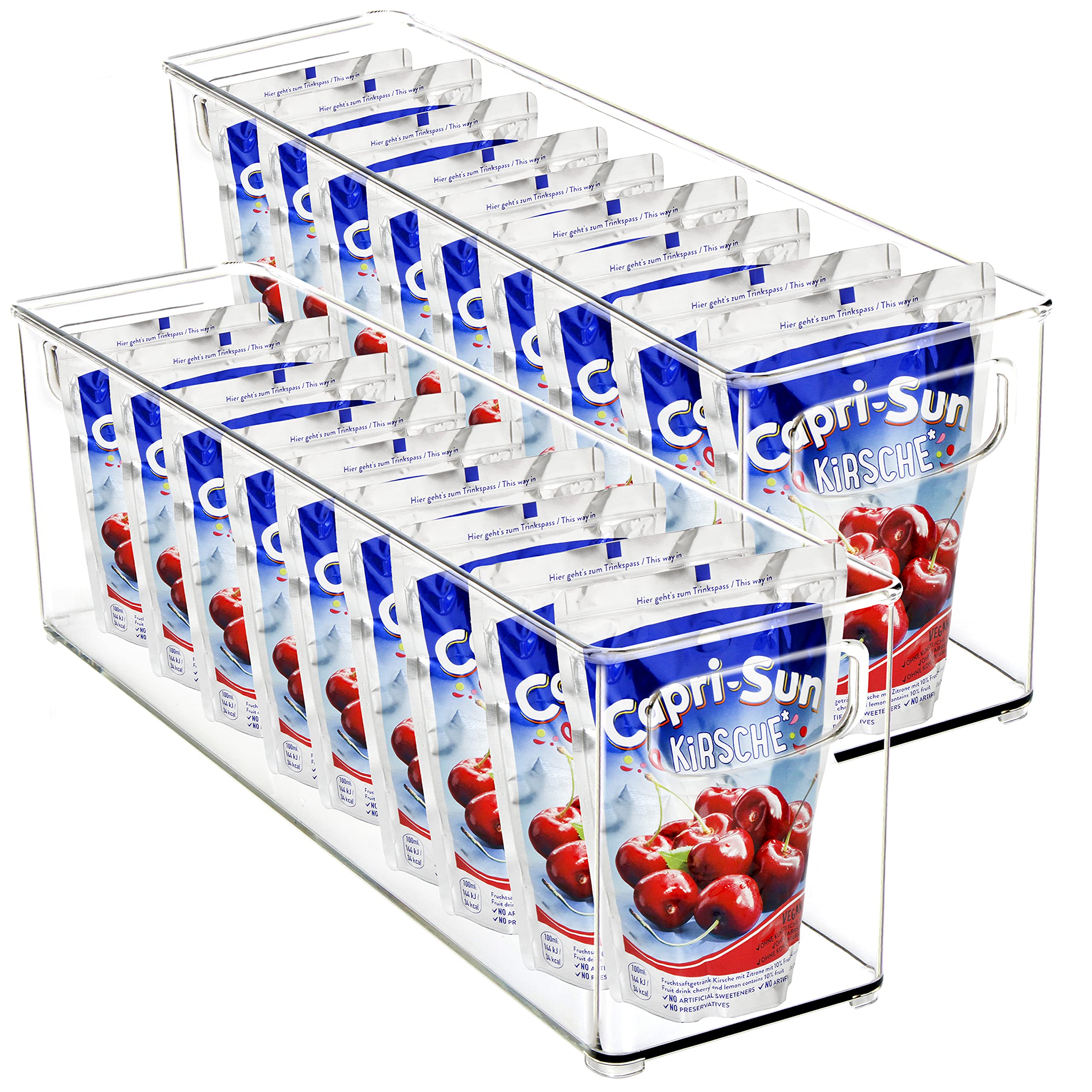 Photo 1 of Youngever 2 Pack Stackable Plastic Storage Organizer Container Bin, Stackable Storage Bins with Handler for Refrigerator, Pantry (16" x 4" x 5")