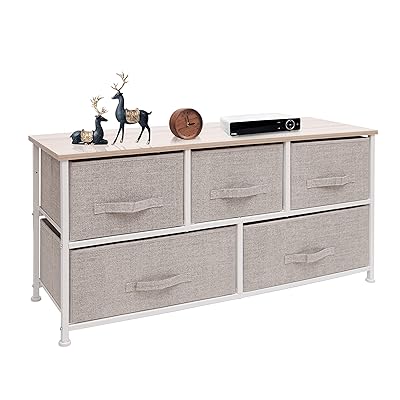Buy East Loft Extra Wide Storage Cube Dresser Organizer For Closet Nursery Bathroom Laundry Or Bedroom 5 Fabric Drawers Solid Wood Top Durable Steel Frame Natural Online In Indonesia B07srw9ddy