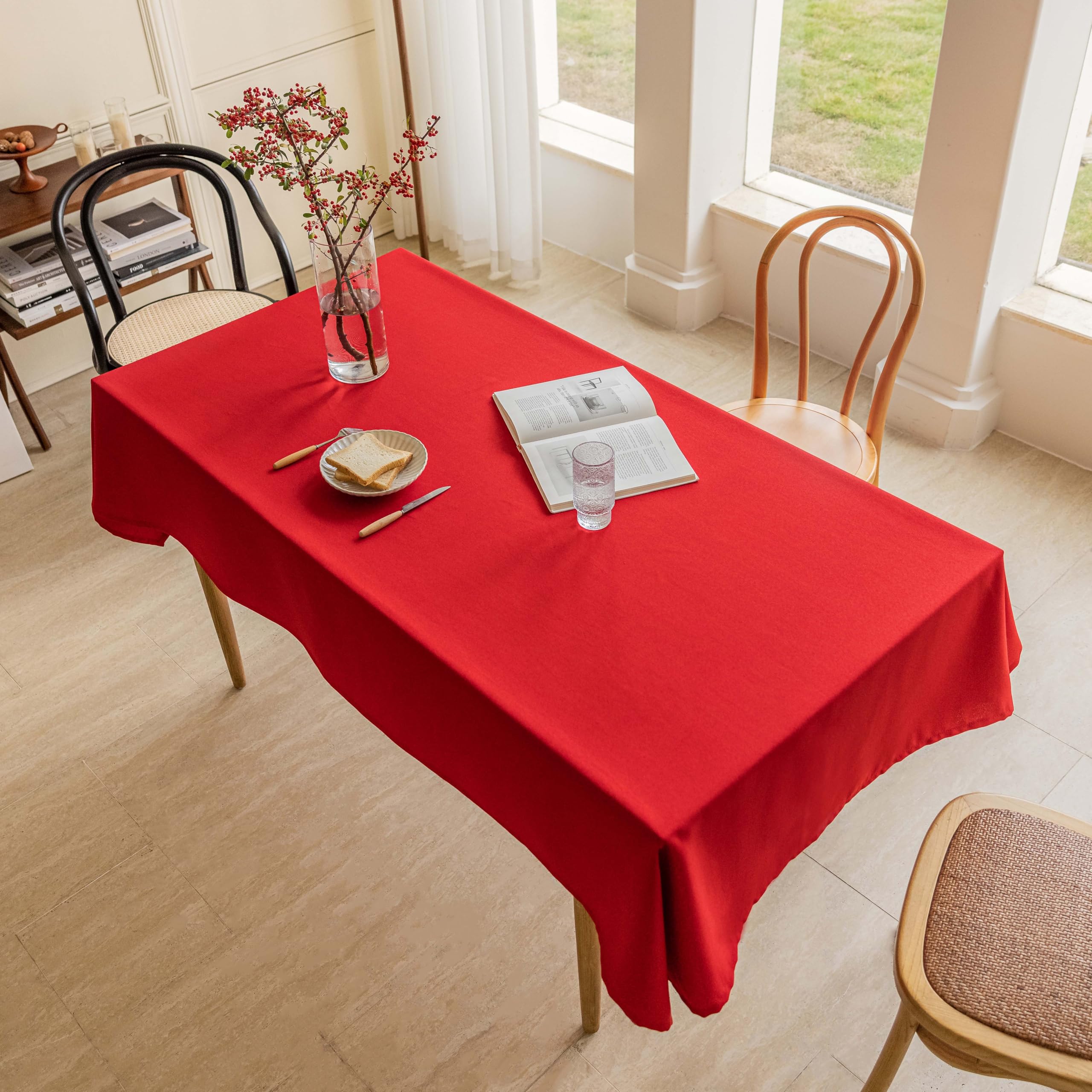 Home Brilliant Table Cloth 140x183 cm Wipe Clean Decorative Red Tablecloth Water Resistant Dust-Proof Fabric Table Protector for Kitchen Dining Table Valentines, Red, 140CM x 183CM