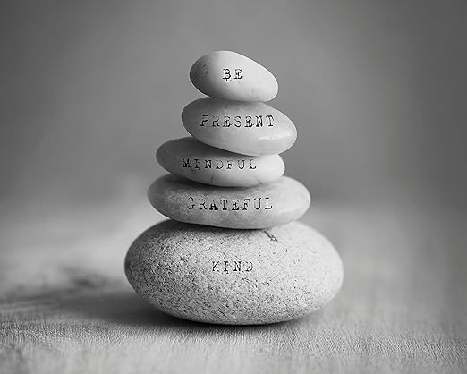 Amazon Com Mindfulness Stacked Stone Black White Positive Affirmation Words Photography Wall Art Print Posters Prints