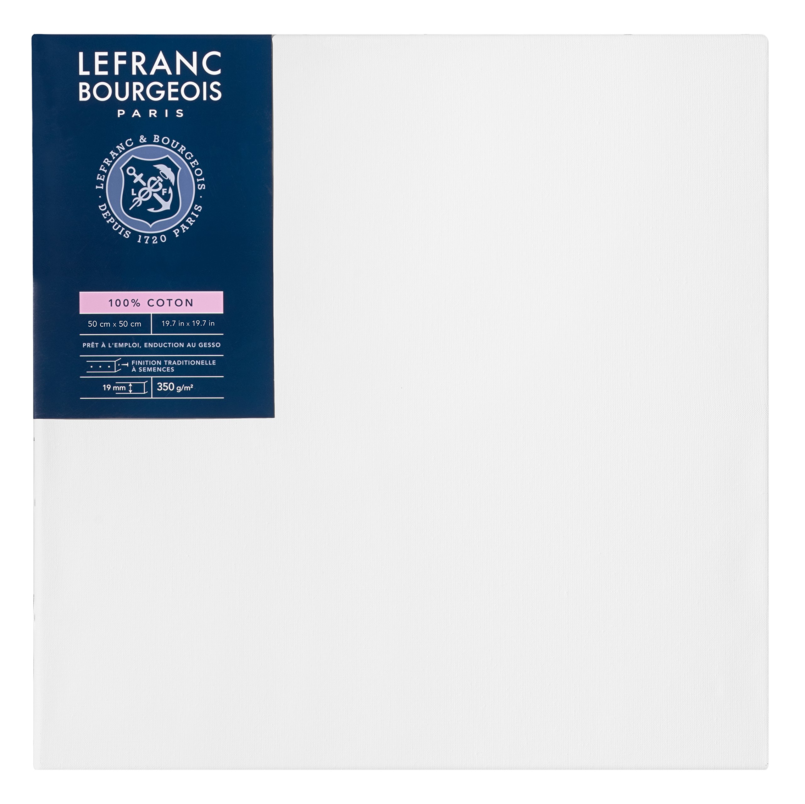 Lefranc Bourgeois 111147 Stretcher Frame Series - Classic, 100% Cotton, 350 g/m², Archival Quality, Acid-Free for Increased Durability, Primed - 50 x 50 cm