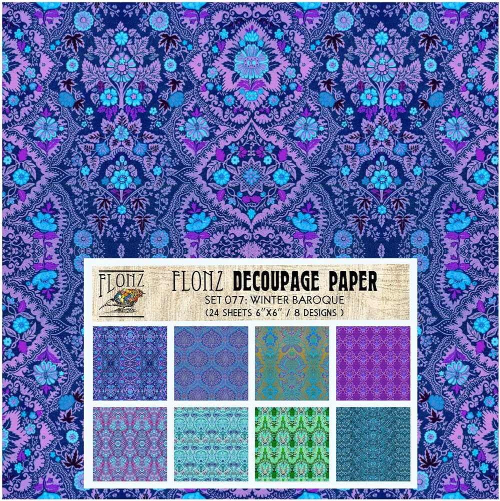 Flonz Decoupage Paper Pack 24 Sheets 6x6" Winter Baroque Vintage