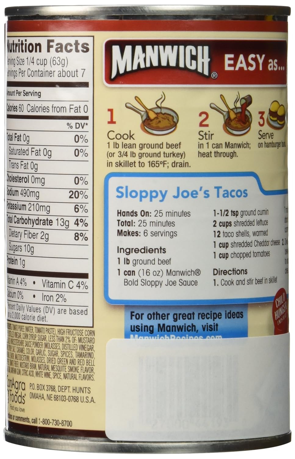 manwich nutrition label