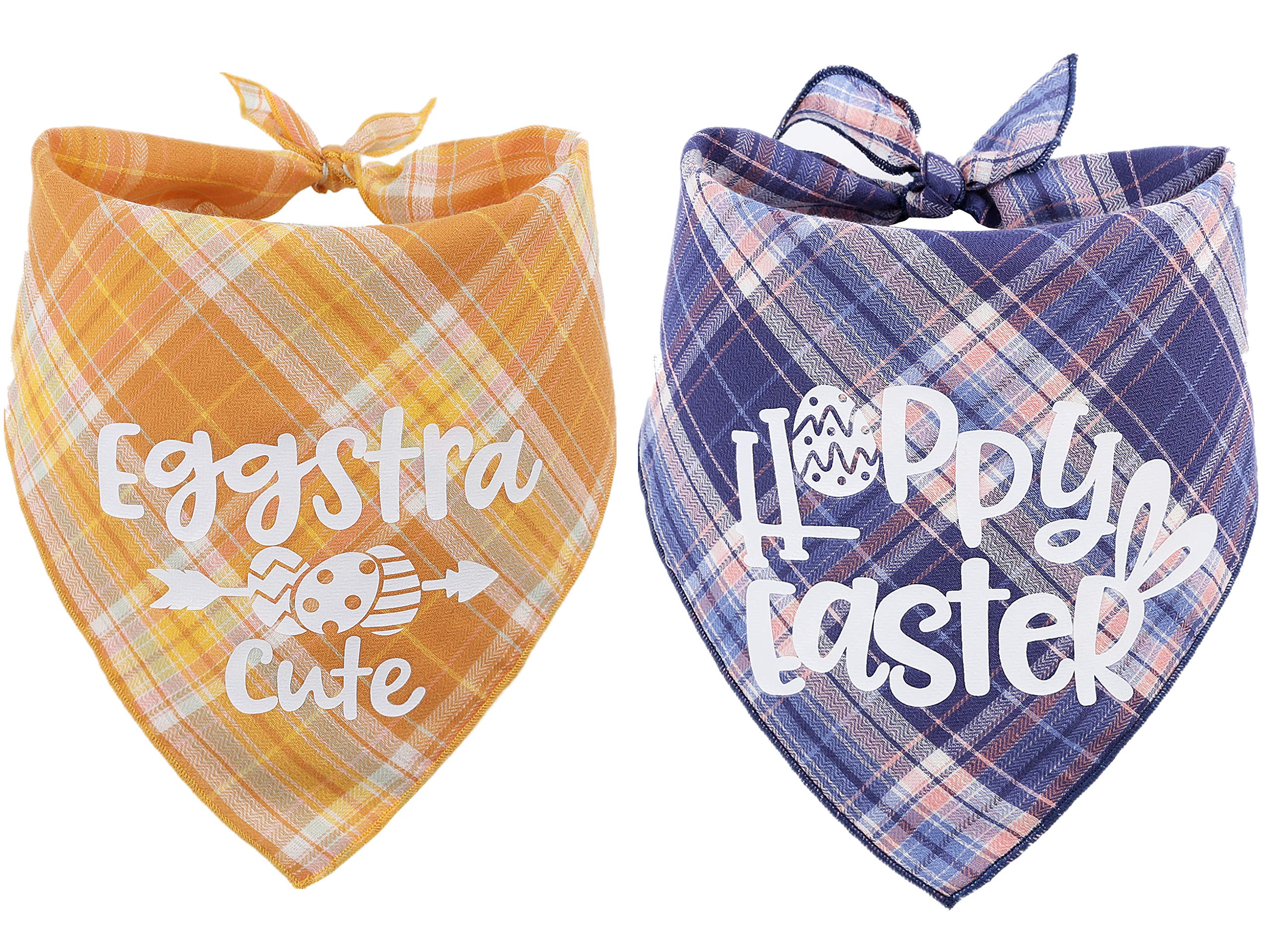 BoomBone 2Pack Plaid Easter Dog Bandana with Cute paintting