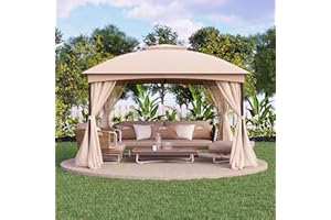 RICHRYCE Patio Gazebo 10x12, Sturdy Metal Gazebo with Mosquito Netting, Pop Up Tent[Heavy Duty Frame],Outdoor Canopy Tent with Double Air Roofs,Patio Canopy Gazebo,Waterproof Sunshade for Garden/Backyard/Deck
