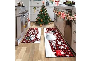 JWXCBIM 2 Pcs Christmas Kitchen Rugs and Mats, Merry Christmas and Happy New Year Kitchen Decor Non-Slip Floor Mat Sets, Washable Microfiber Kitchen Carpet (17x47+17x30 Inches, Christmas 1)