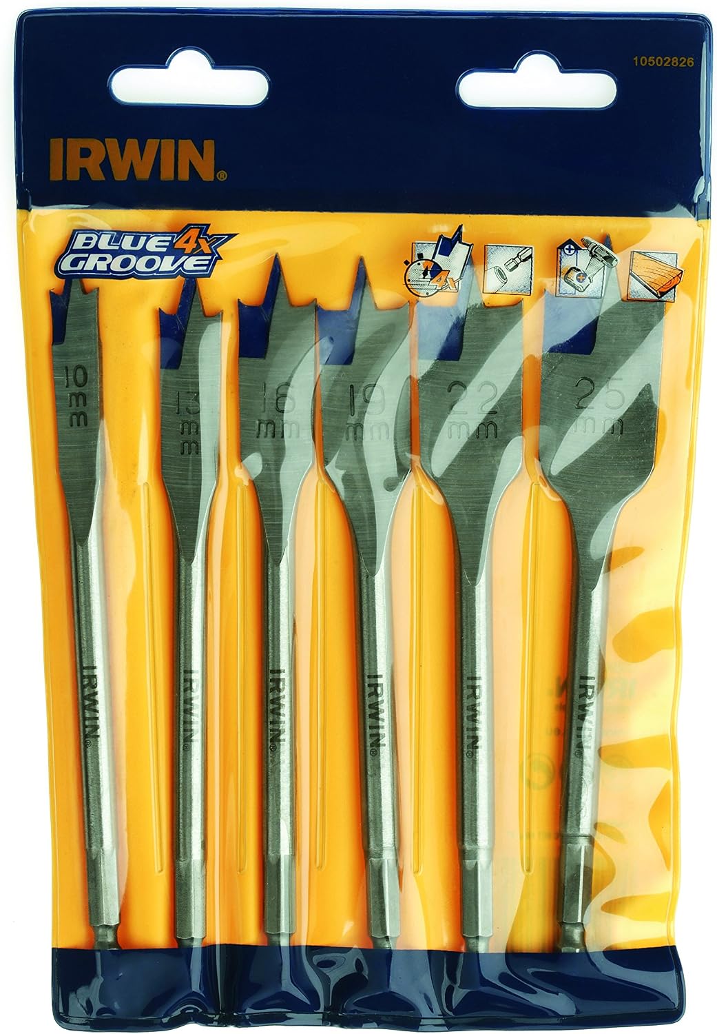 Irwin 10502826 4X-Speed Blue Groove Flat Bit Set (6 Pieces), IRW10502826, Multi, 10mm - 25mm