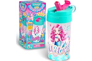 FUN KIDZ 17oz Mermaid Kids Water Bottle, Total My Style Toddler Spout Cover and Carry Handle Design Lid Leak Proof BPA free Cup for Girls Ages 3+ Dishwasher Safe for Sports School Travel with Silicon Straw
