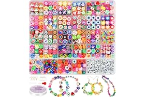 Gionlion 1000PCS Polymer Clay Beads Bracelet Making kit, 24 Style Cute Fun Fruit Flower Rainbow Butterfly Animal Heart Star Beads Charms for Jewelry Necklace Making Gift for Girls Kids