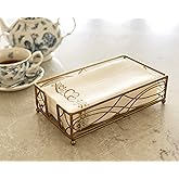 Chez JuJu Antique Gold Elegant Sturdy Guest Napkin Holder | Premium Disposable Paper Hand Towel Storage Tray Caddy | Classic Brass Vintage Bronze | Bathroom Kitchen Dining Table Wedding Party Décor
