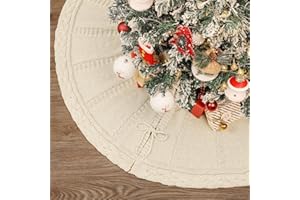 Lewondr Christmas Tree Skirt, Thickened Knit Skirt for Christmas Tree Over 6 Feet, Creamy White Tree Skirt for Christma Decor