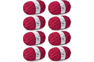 Cozyful Chunky Yarn for Hand Knitting, #9 Thick Jumbo Big Chunky Yarn for Crocheting, Super Chunky Knit Blanket Yarns, Large Chunky Chenille Yarns, 8 Pack (30 yds 8 oz Each Skein), Cherry Red