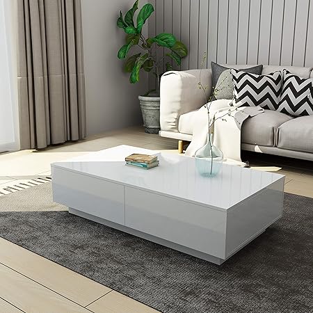 Undranded Modern Rectangle Coffee Tea Table High Gloss Coffee Table With 4 Storage Drawers For Living Room Home Office Furniture 95 X 60 X 31cm White Amazon Co Uk Kitchen Home