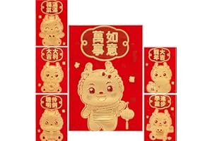ELLZK Chinese Red Envelopes Lucky Money Envelopes 2024 Chinese New Year Dragon Year Envelope Small (6 Patterns 36 Pcs) Gold Foil (Cartoon, Small 36pcs)