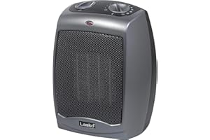 Lasko Portable Indoor Electric Ceramic Space Heater with Tip-Over Safety Switch, Overheat Protection and Thermostat, 2 Speeds, Safe for Home, 9.2 Inches, Dark Gray, 1500W, 754201