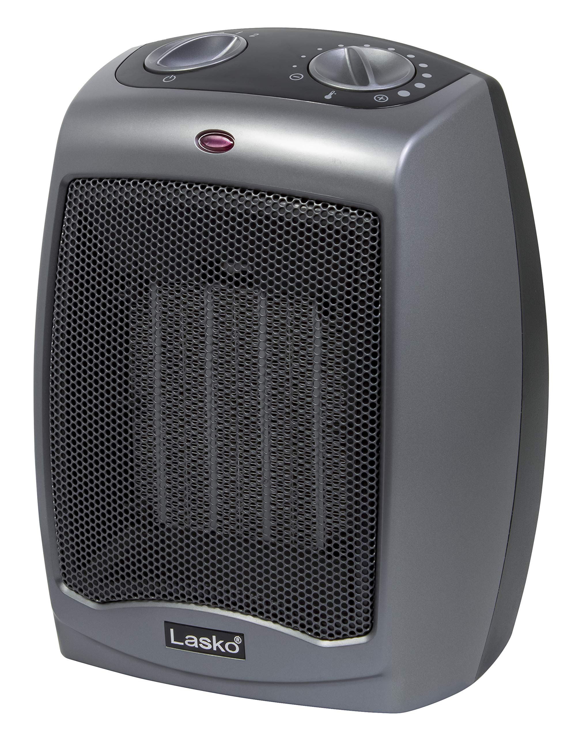 Photo 1 of Lasko Portable Indoor Electric Ceramic Space Heater with Tip-Over Safety Switch, Overheat Protection and Thermostat, 2 Speeds, Safe for Home, 9.2 Inches, Dark Gray, 1500W, 754201