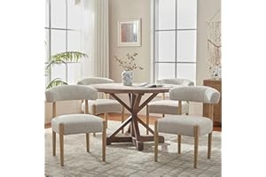 VKNOW Wooden Dining Chairs Set of 4, Modern Upholstered Dining Room Chairs with Rubberwood Legs and Curved Backrest for Farmhouse Kitchen Dining Room Restaurant Living Room, Beige