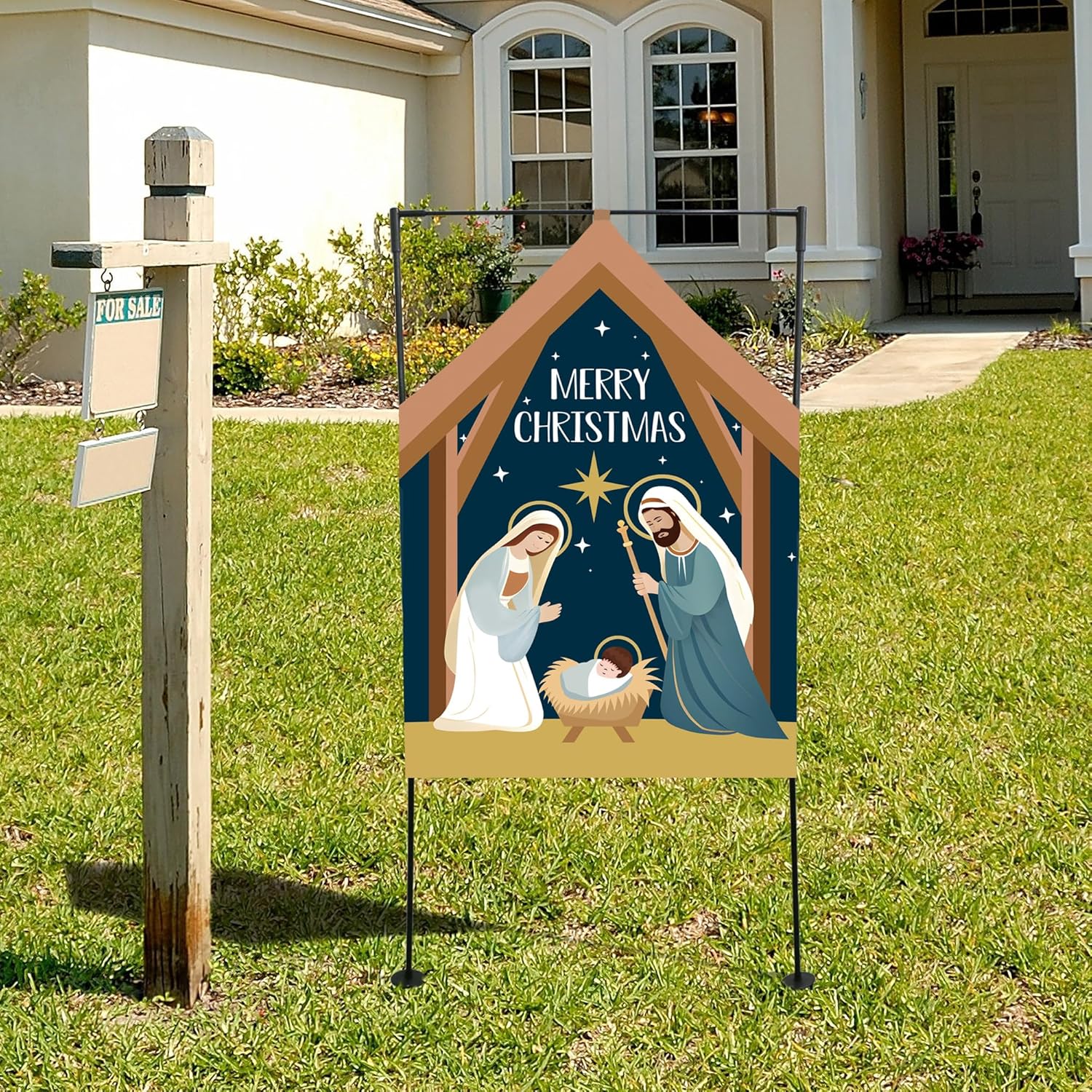 Yard Signs - Christmas Decorations Outdoor Yard of Nativity Scene Yard Sign reversible Double-Sided Religious Manger Scene Yard Sign for outdoor Lawn Christmas Decorations (Nativity Sence 16 * 24)