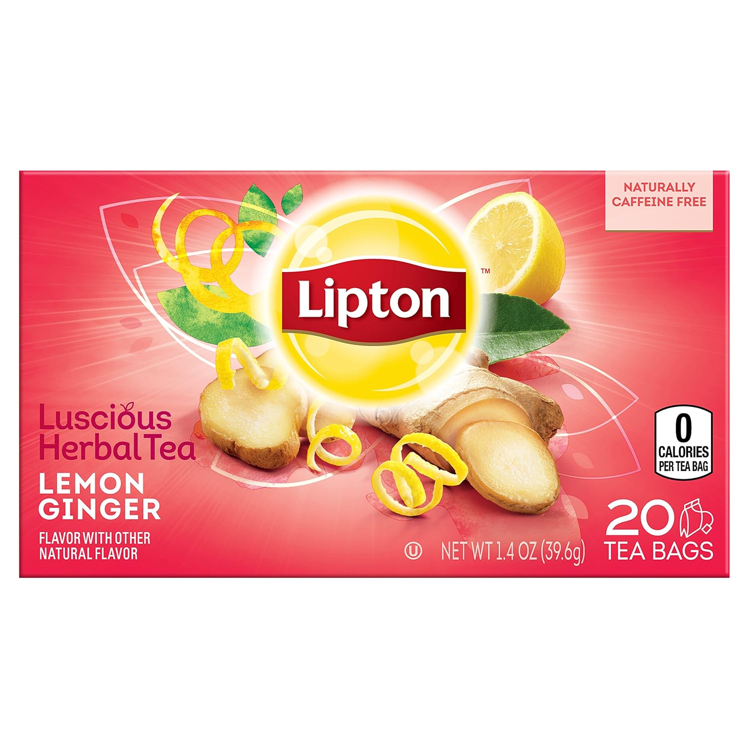 Lipton Herbal Tea Bags, Lemon Ginger 20 count