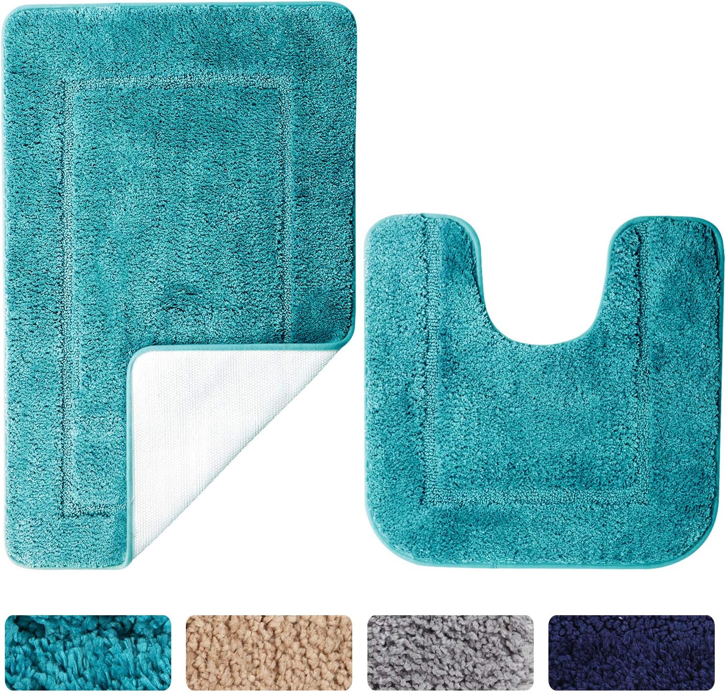 SOANNY Turquoise Bath Mat Set of 2, High Density Soft Microfiber Non
