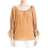 Max Studio Womens Text Grid Tie Elbow Sleeve Blouse