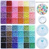 LEECOON 4mm Glass Seed Beads for Bracelet Jewelry Making, About 6500pcs in Box Size 6/0 Seed Beads 48 Colors Assortments for Making Necklace Earring Bracelets