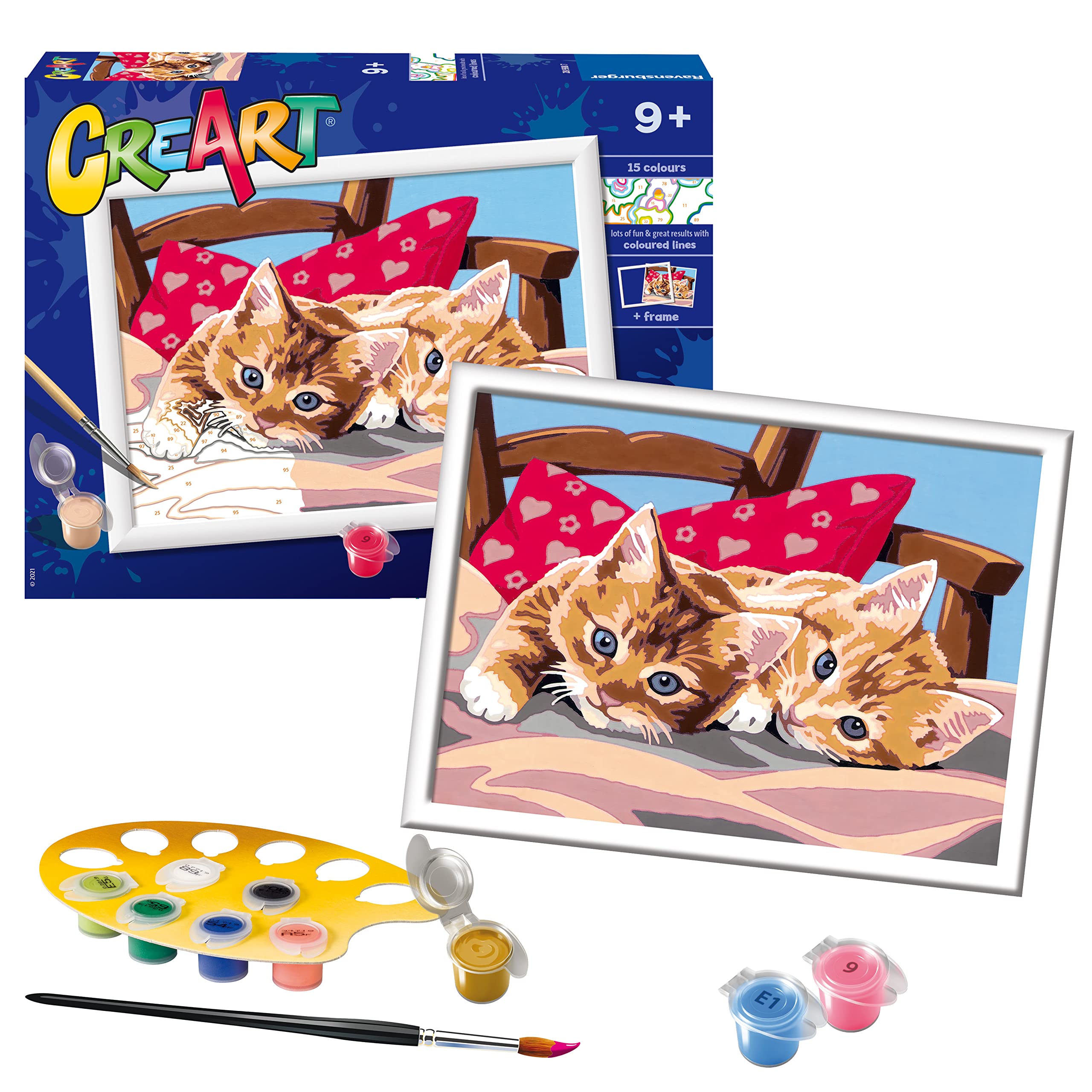 Ravensburger CreArt Two Cuddly Cats Paint by Numbers Kits for Children & Adults Ages 9 Years Up - Kids Craft Set