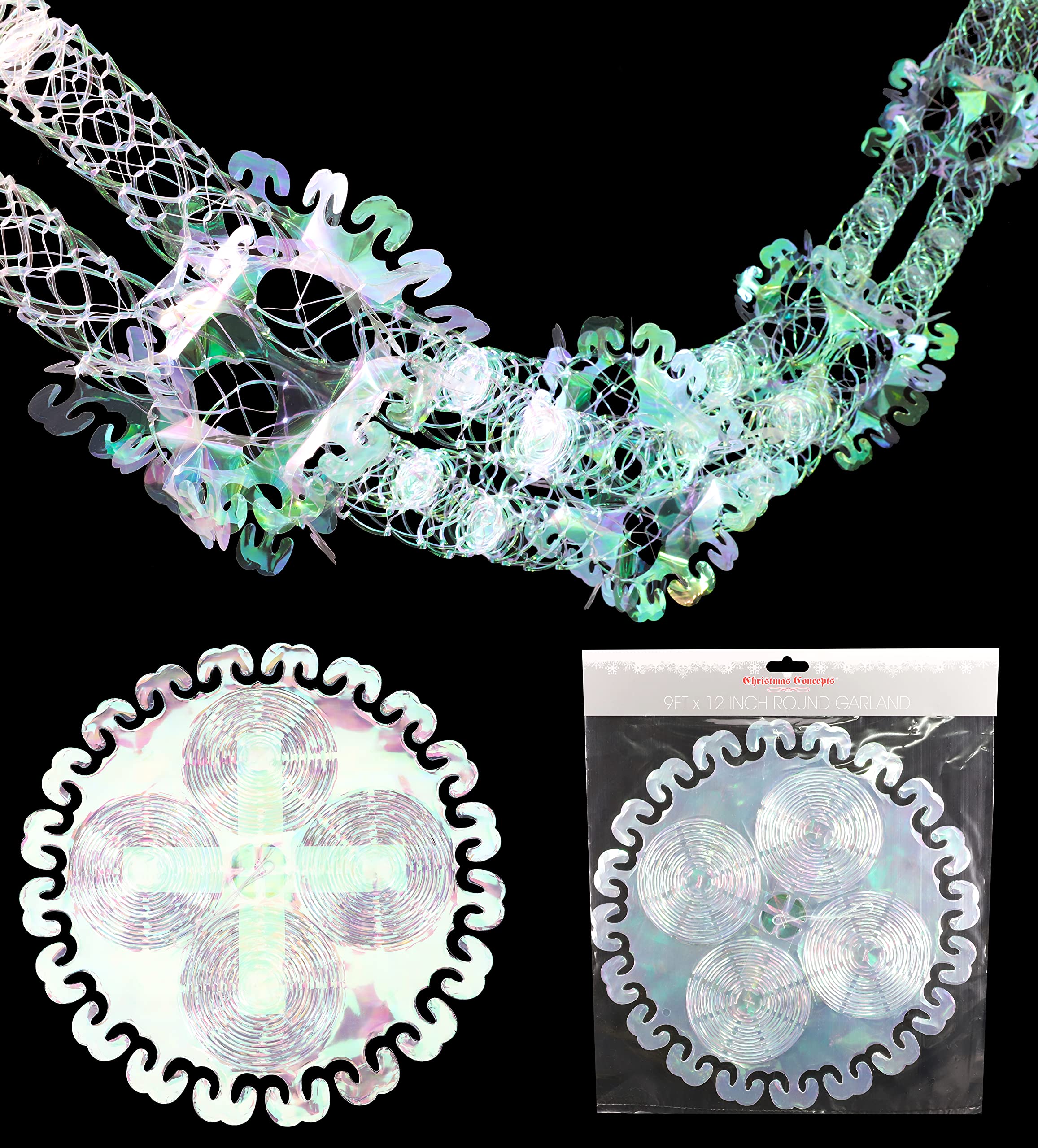 Christmas Concepts® 9ft x 1ft Large Round Foil Garland Festive Hanging Decorations – Christmas Trimming (Iridescent)