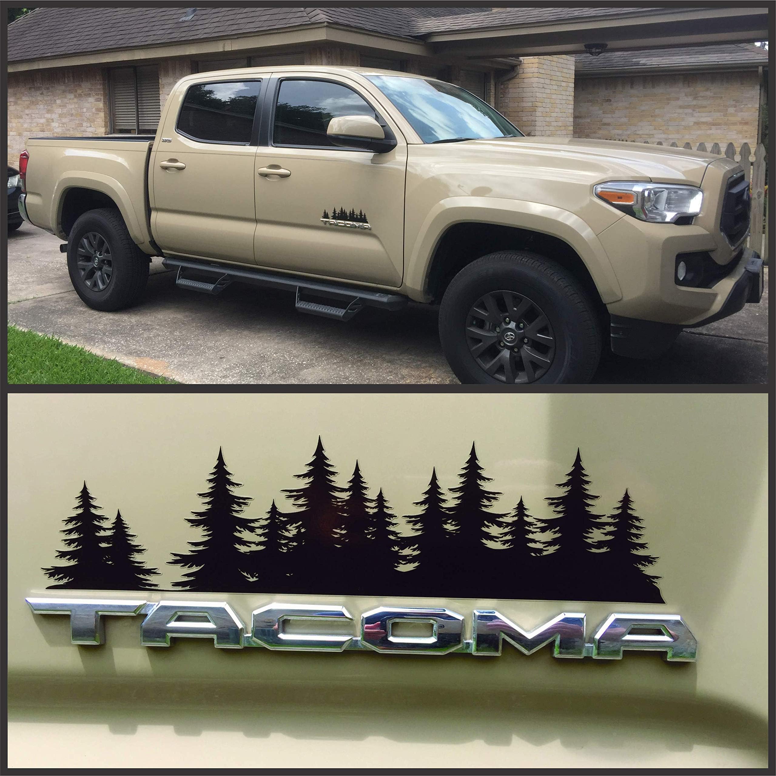Pine Trees Decal for Tacoma Doors | Vinyl Tree Forest Sticker Set for Truck Emblems | Vehicle Body Nature Graphics for Overlanding or Camper Van | Badge Overlays Fit 3nd Gen Taco (12.75 inch)