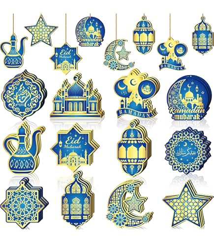 BinaryABC Ramadan Holz-Dekoration – 15 Stück, Hohles Design Mit 'Ramadan Kareem' Aufschrift
