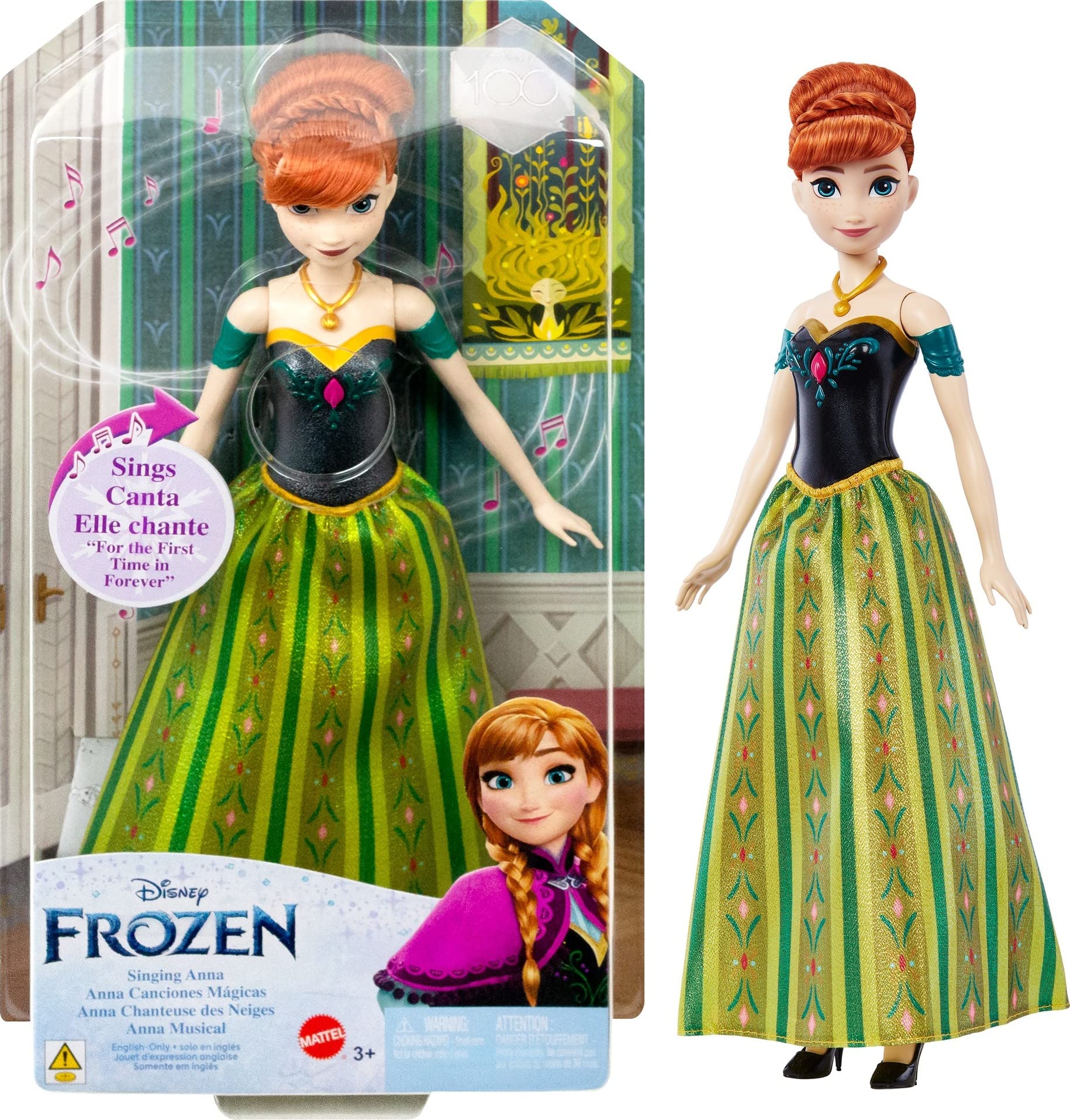 Disney Frozen Singing Anna Doll, Frozen Anna in Signature Clothing, Button Sings "For the First Time in Forever" Song, Toys for Ages 3 and Up, One Doll, HLW56