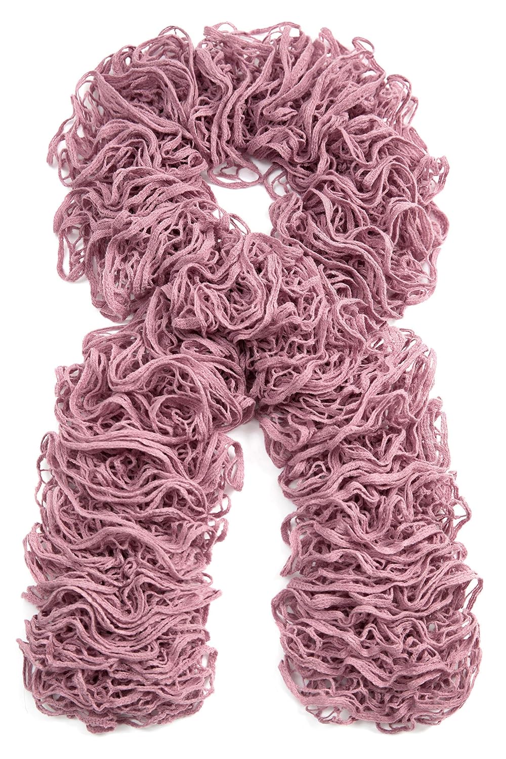 Dusky Pink Wool Neck Scarf, Women's Hand Knitted Woollen Frilly Scarf