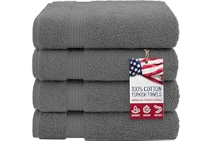 American Veteran Towel, 100% Cotton Turkish Bath Towels for Bathroom 4 Pack Clearance Prime, 27x54 Extra Large Premium Soft Drying Bathroom Towels, Dark Gray