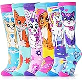 ANTSANG Kids Girls Knee High Socks Fashion Funny Crazy Stockings Gift Cute Novelty Long Boot Cotton Socks for Child 6 Pairs