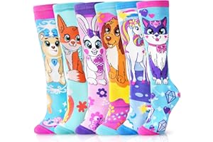 ANTSANG Kids Girls Knee High Socks Fashion Funny Crazy Stockings Gift Cute Novelty Long Boot Cotton Socks for Child 6 Pairs