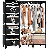 Jofuler Portable Closet, Easy Assembly, Large Capacity Wardrobe Closet, Sturdy and Stable Clothes Rack with Shelves 4 Storage Baskets and 2 Hanging Rods, for Bedroom and Cloakroom Black