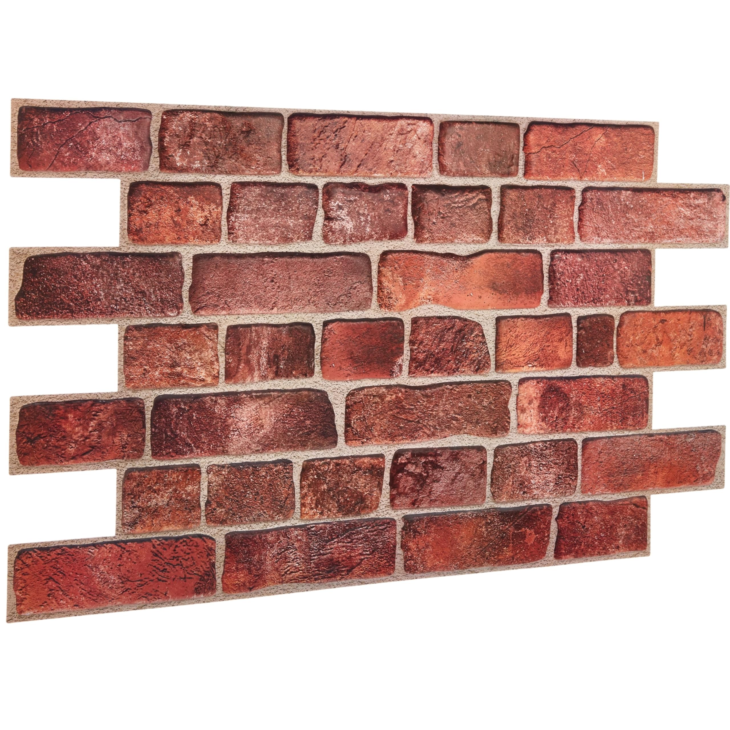 Photo 1 of 3D Faux Brick Wall Panels 37.8’’ x 18.9’’ - 10 Sheets, Covers 4.6 sqm / 49.6 sq ft - Decorative Artificial PVC Wall Panels for Cladding - Kitchen, Living Room, Bedroom, Office - Deep Red Brick