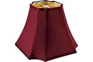 GO&SO Medium Burgundy Red Lampshade Square Cut Corner Lamp Shade for Floor and Table Lamps, 6.5x13.2x10.6", Burgundy, Natural Faux Silk Octagonal & Bell Lampshade,Easy Assembly Required