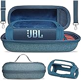 JCHPINE Silicone Cover and Hard Carrying Case for JBL Flip 7 Portable Speaker, Carrier Accessories for JBL Flip 7 Silicone Case with Handle and Shoulder Strap (Blue)