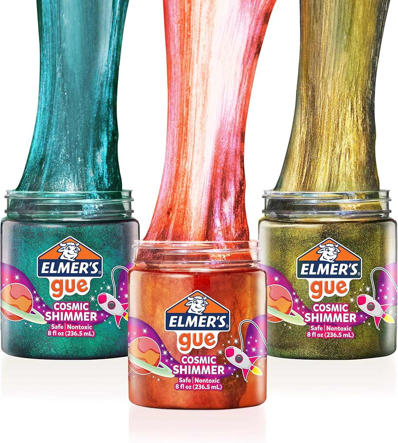 Elmer's GUE Premade Slime, Cosmic Shimmer Glitter Slime, Variety Pack, 3 Count