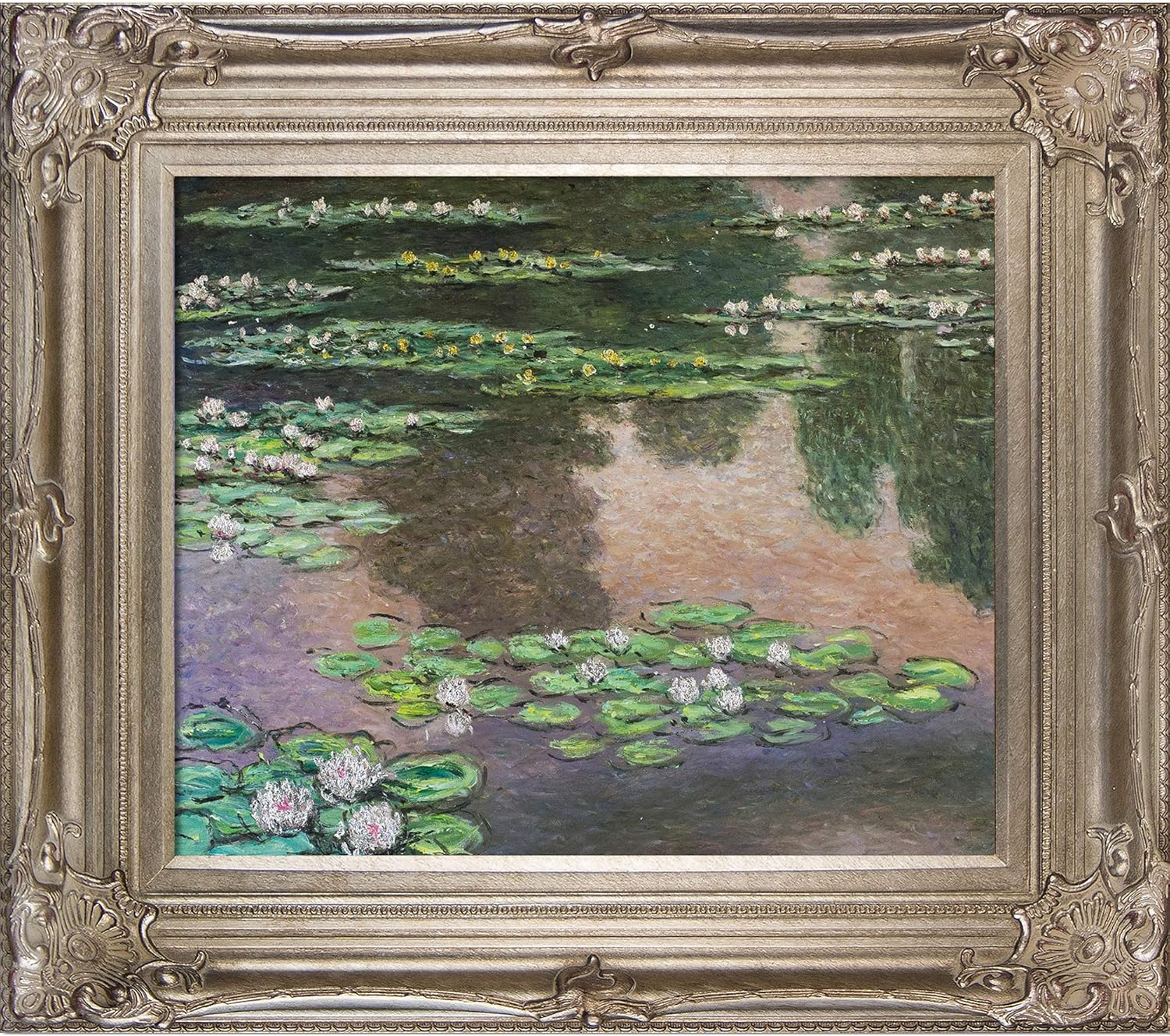Paintings - La Pastiche MONG3005-FR-801S20X24 Water Lilies, Green And Violet Metallic Embellished Artwork By Claude Monet with Renaissance Champagne Frame
