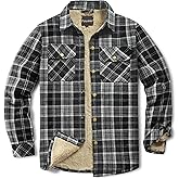Puwasa Men's Sherpa Lined Cotton Flannel Shirt Jacket Plaid Button Up Jacket Coat for Men with Pocket