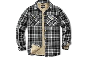 Puwasa Men's Sherpa Lined Cotton Flannel Shirt Jacket Plaid Button Up Jacket Coat for Men with Pocket