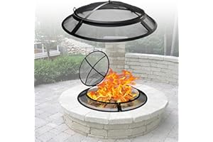 Febtech - Fire Pit Screen 40 inch Round Heavy Duty Outdoor Fire Pit Screen Round with Hook for Easy to Lift Fire Pit Spark Screen Round for Fire Pit Ring, Firepit Replacement Screen & Fire Pit Insert