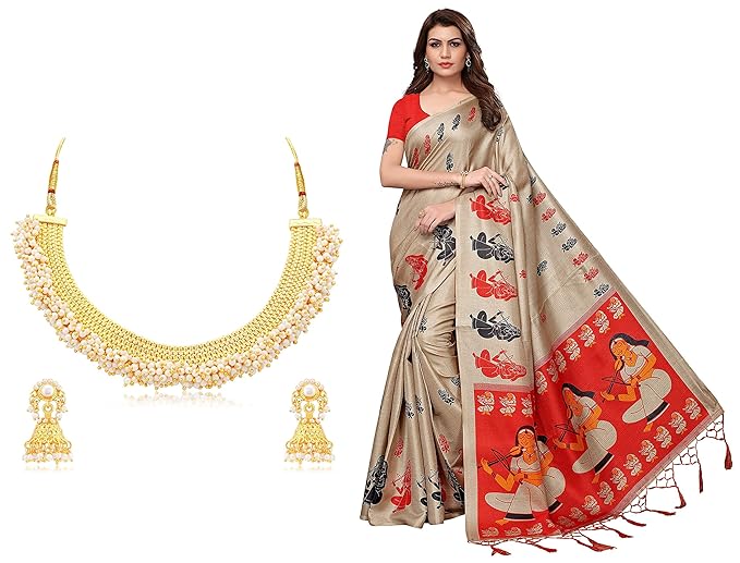 Sukkhi Choker Necklace For Women (Golden) & Anni Designer WomenS Silk Saree